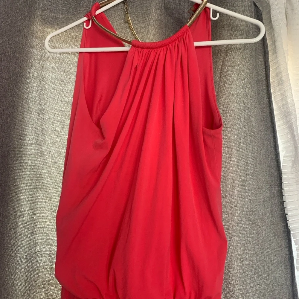 Jessica Simpson Coral Halter Top with Gold Chain Accent